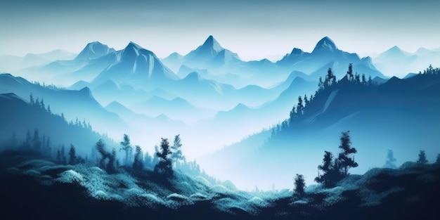 Blue misty mountain beautiful nature background