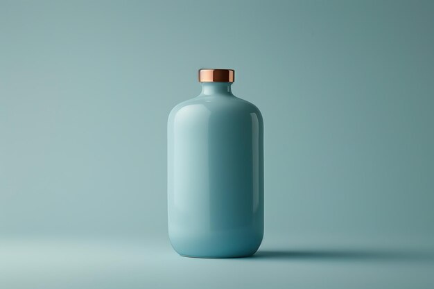 A blue mockup bottle ob a blue background