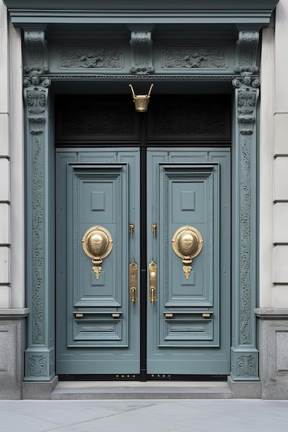 blue modern front doors in the style of neoclassical symmetry