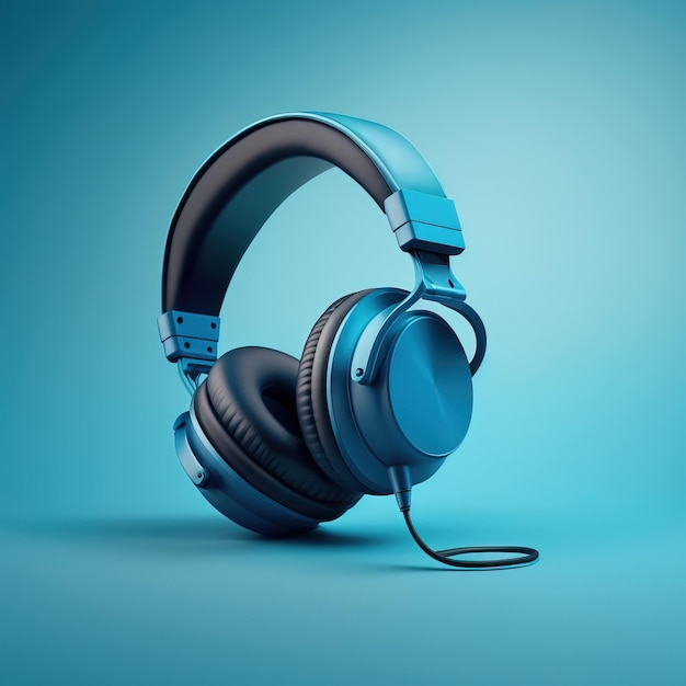 Blue modern headphones with blue minimal flat background
