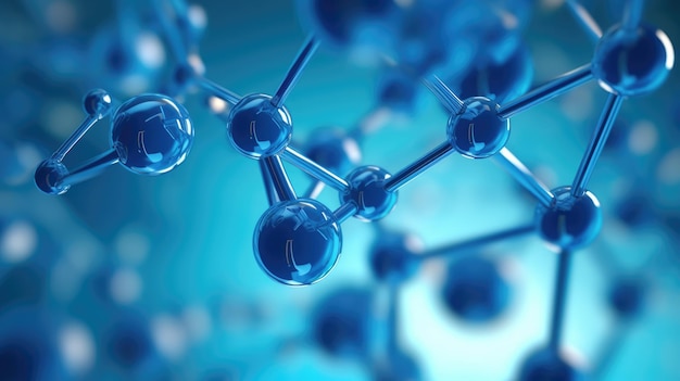 Blue Molecule Structure 3D Illustration of Atom and Molecular Science in Macro View