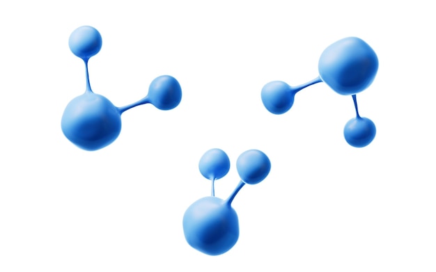 Blue molecules with different angles 3d rendering