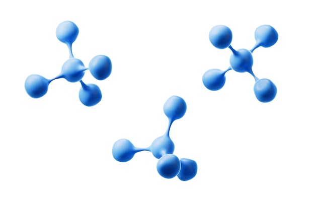 Blue molecules with different angles 3d rendering