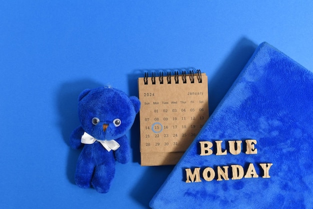 Blue monday concept bear diary and calendar