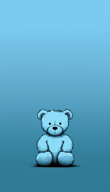 Photo blue monday concept blue bear sitting on blue background illustration comic style ai generated