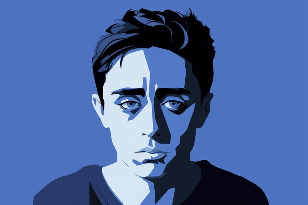 Blue Monday concept A bored and depressed man's face illustration minimalist style AI generated