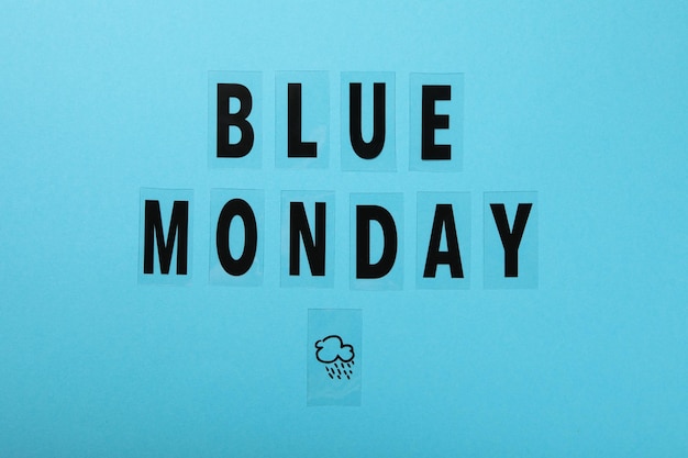 blue monday text on blue background top view