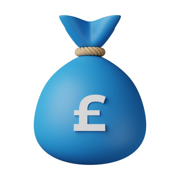 Blue Money Bag Pound 3D Illustration