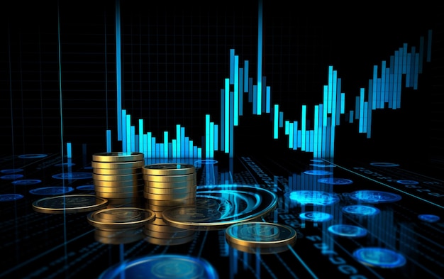 blue money business graph finance chart diagram on economy 3d coin background