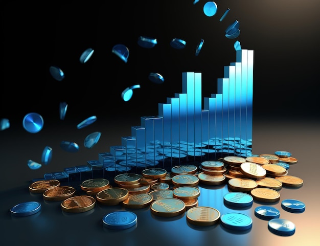 Blue money business graph finance diagram chart on economy coin background with growth financial