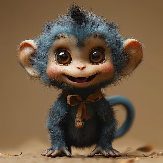 a blue monkey with a bow tie on its head