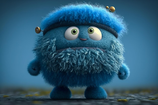 Blue monster with big eyes and beard Generative AI