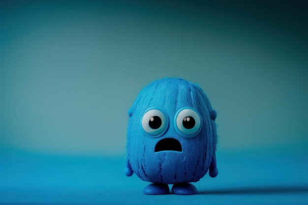 A blue monster with a black eye and a black nose and a black nose.