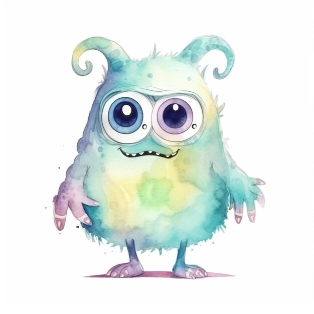 A blue monster with purple eyes and a black eye.