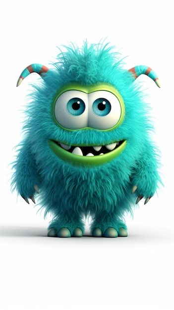 A blue monster with a white face and green eyes.