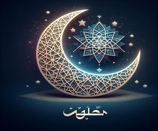 星とアラビア語の文字が描かれた青い月