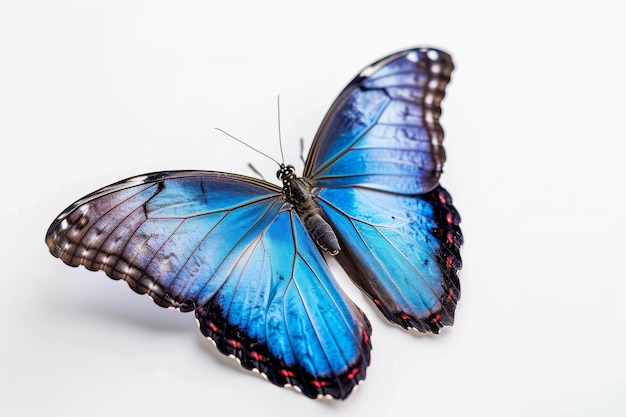 Photo blue morpho butterfly on white background