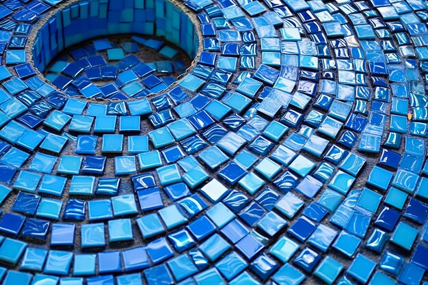 Photo a blue mosaic tile wall with a blue and white swirl pattern