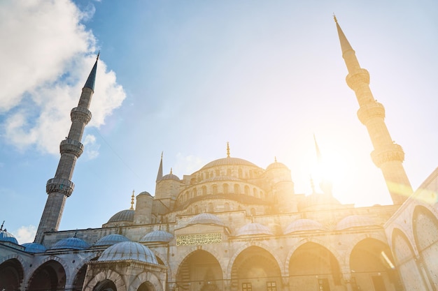 Blue Mosque on a blue sky background a masterpiece of Istanbul art Turkey