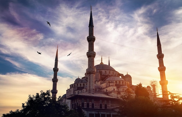 Blue mosque in istanbul at sunset