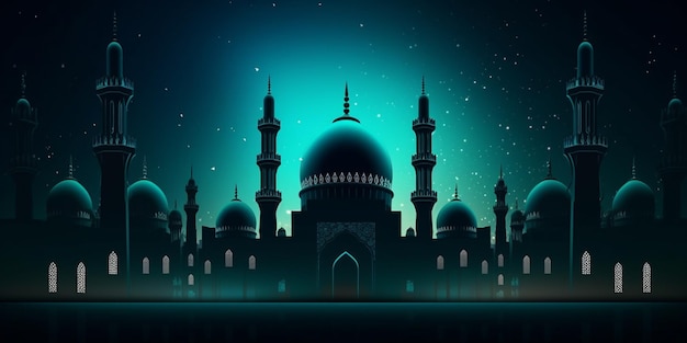 Голубая мечеть в ночи с сияющими огнями.