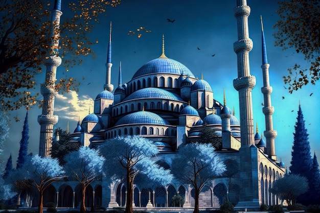 Голубая мечеть султана Ахмеда, созданная с помощью генеративной технологии искусственного интеллекта