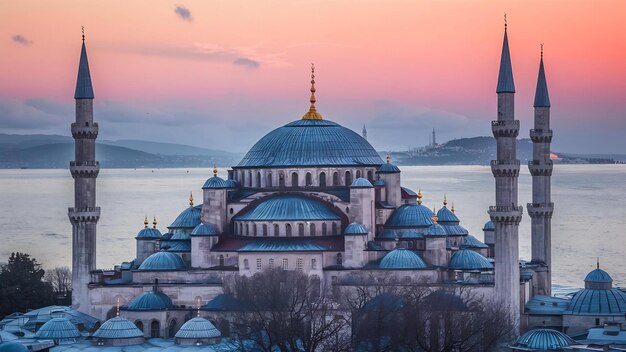 The blue mosque or sultan ahmet mosque at sunrise istanbul turkey