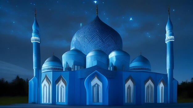 Foto una moschea blu con una cupola blu e una stella su di essa