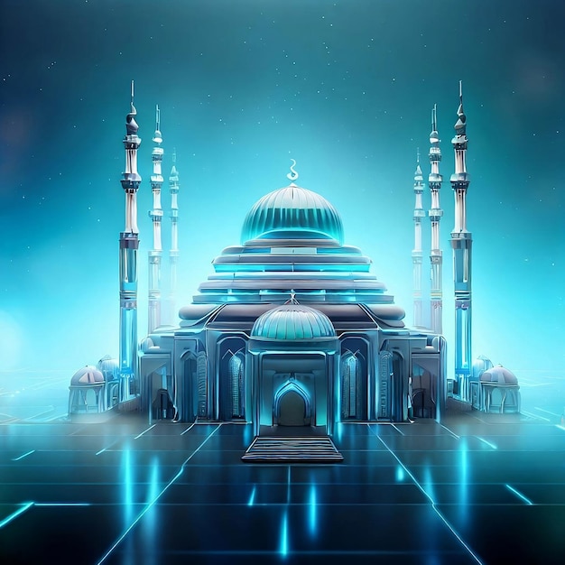 A blue mosque with a blue dome