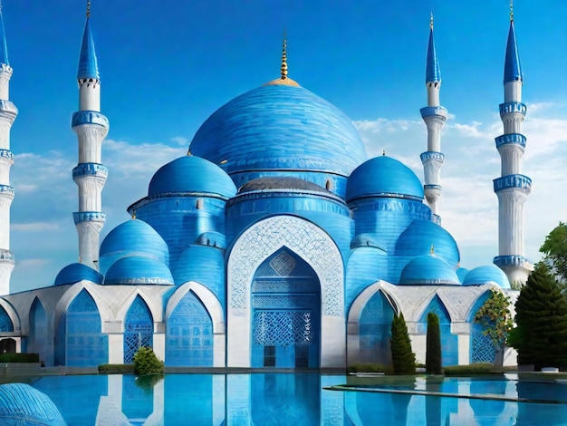 A blue mosque with a blue dome