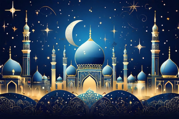 голубая мечеть с полумесяцем и звездами на вершине