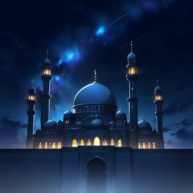 a blue mosque with a star in the sky