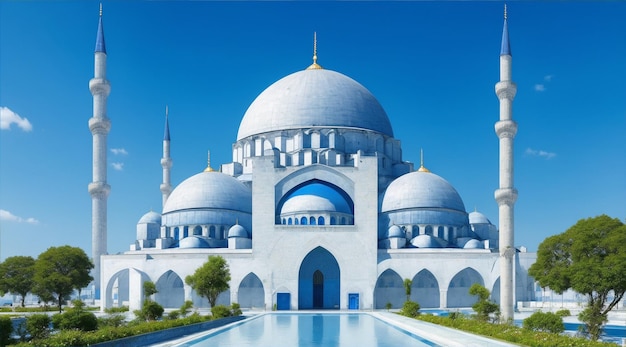 A blue mosque with a white dome and a white dome in the middle by Generative AI