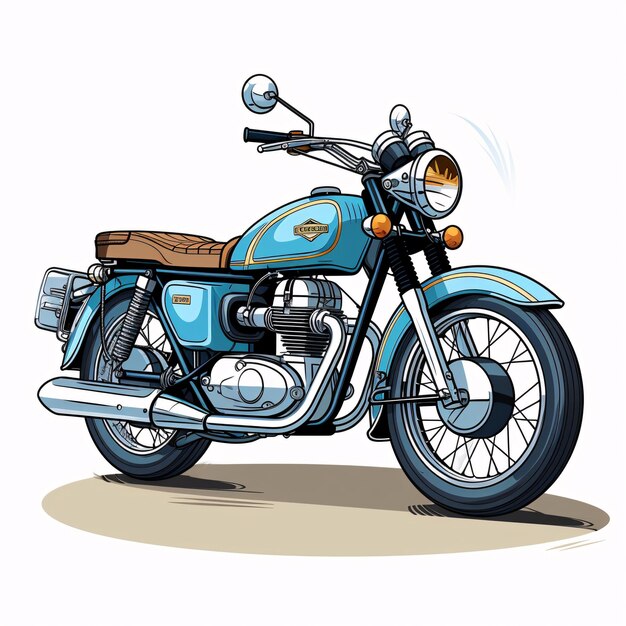 a blue motorcycle with brown seat