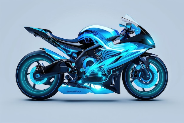 Photo blue motorcycle with a helmet on it suitable for transportation concepts