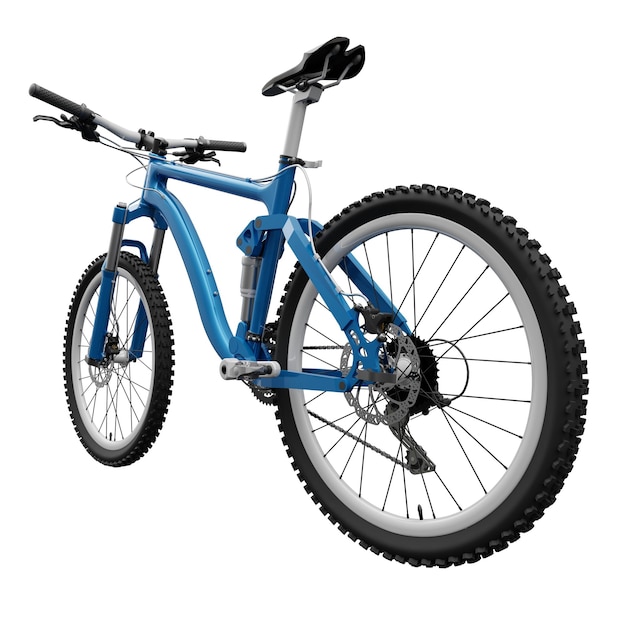Blue mountain bike on an isolated white background 3d rendering