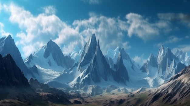 Blue mountain with blue sky and clouds background Generative AI