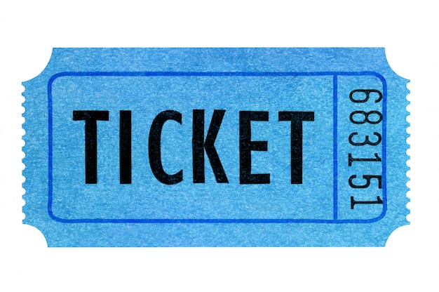 Photo blue movie ticket isolated on white