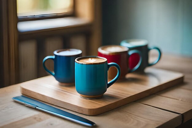 Photo a blue mug with a candle on it