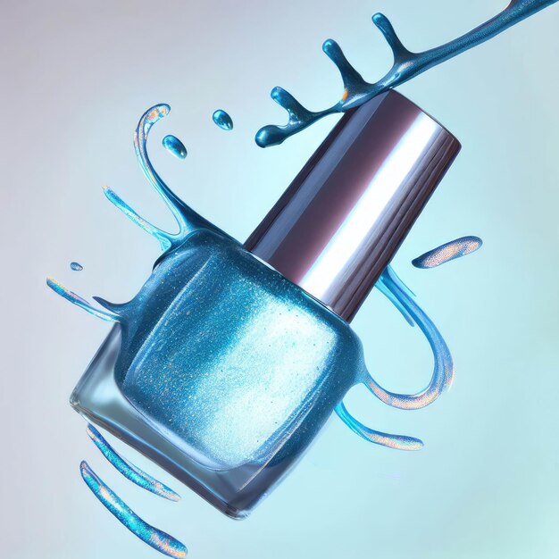 Photo blue nail polish with splash