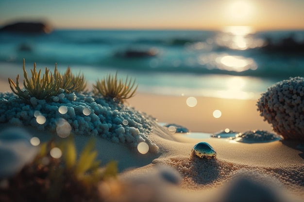 Blue Natural Beach and Ocean Background Illustration AI Generative