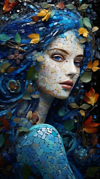 Blue Nature Mosaic Woman