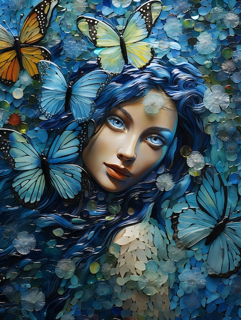 Blue Nature Mosaic Woman