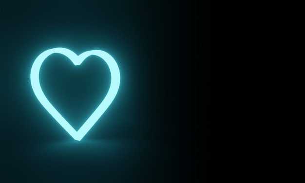 Photo blue neon heart. glowing light.