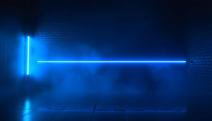 Photo blue neon lights in brick room