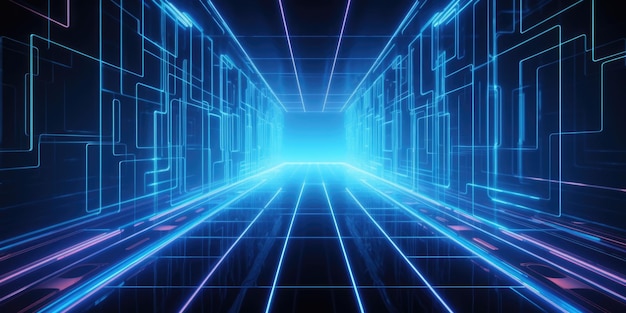 한 방향으로 흐르는 직사각형 모양의 파란색 네온사인 Generative AI AIG21