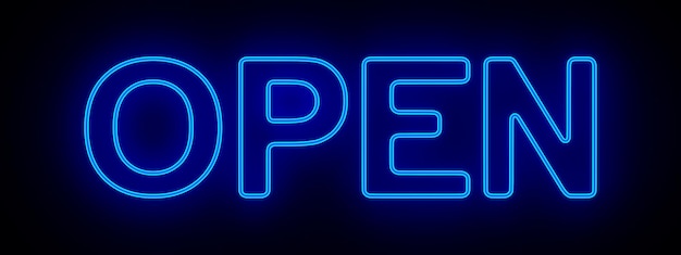 Photo blue neon open on dark background 3d illustration