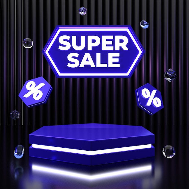 Photo a blue neon sign that says super sale on it