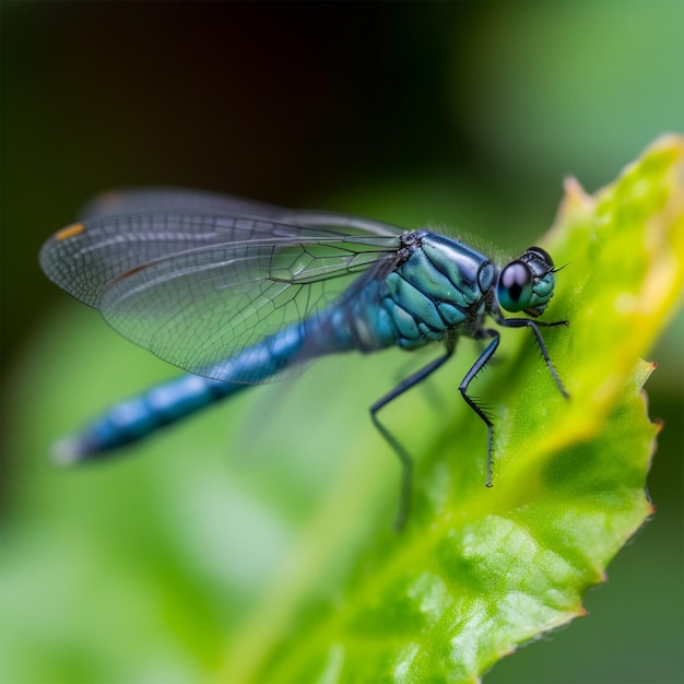 Blue NetWinged Insect On A Green Plant