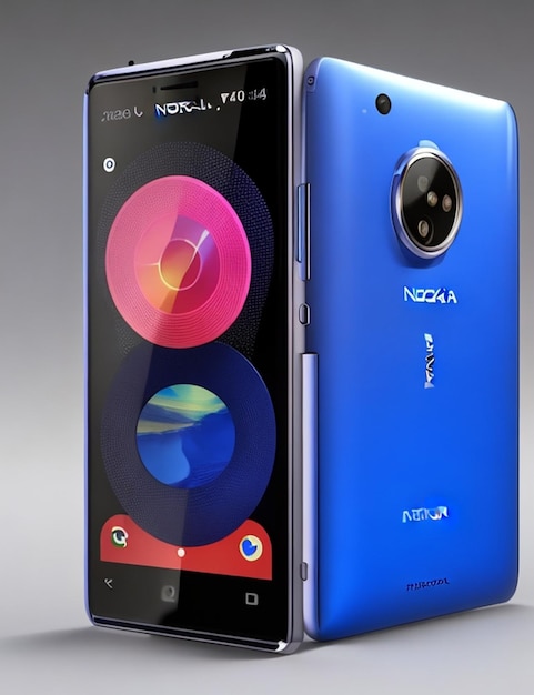 Photo a blue nokia phone with the word nokia on the back.